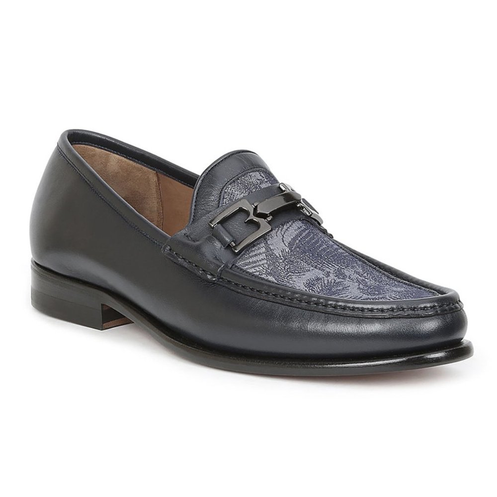 Bruno Magli Enzo Leather Fabric Loafers Blue Multi